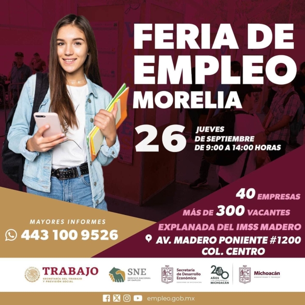 Ofertarán 500 vacantes en Feria del Empleo, en Morelia 