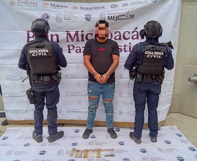 SSP detiene a objetivo delincuencial en Los Reyes Michoacán  