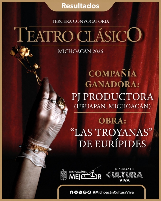 Obra “Las Troyanas” gana convocatoria de Teatro Clásico en Michoacán 2026 