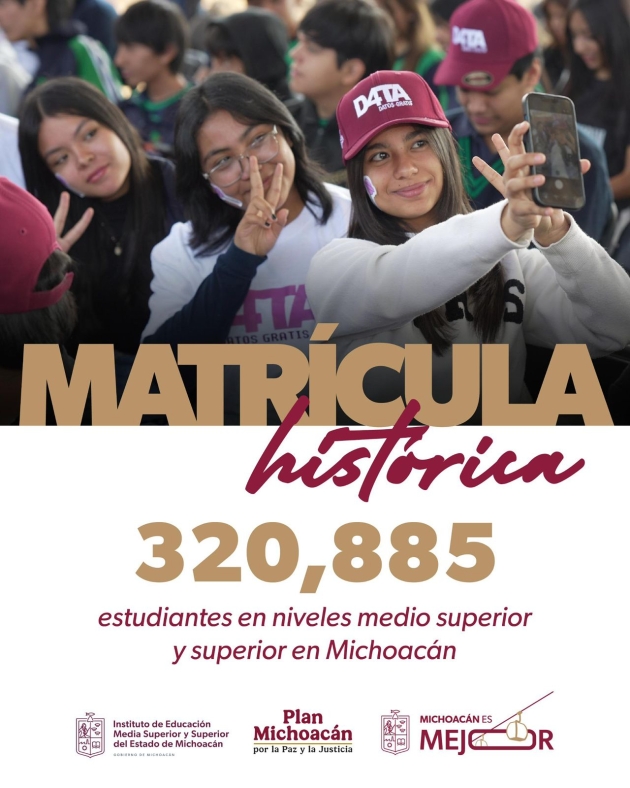 Michoacán alcanza matrícula histórica con más de 320 mil estudiantes en prepa y universidad* 