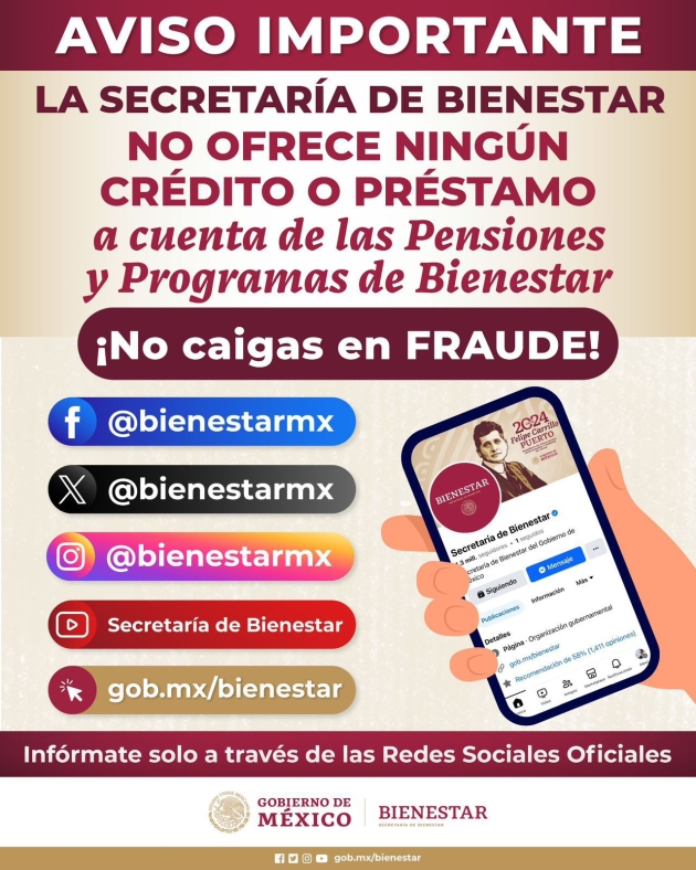 Bienestar no entrega préstamos ni créditos a cuenta de los Programas del Bienestar   