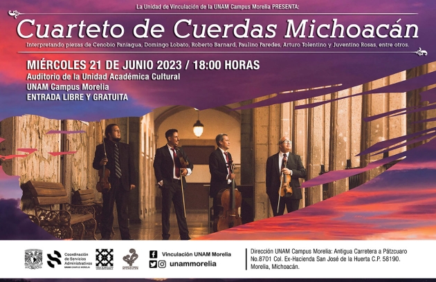 EL CUARTETO DE CUERDAS MICHOACÁN SE PRESENTARÁ EN UNAM CAMPUS MORELIA  