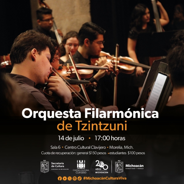 Dará concierto la Orquesta Filarmónica de Tzintzuni en el Clavijero 