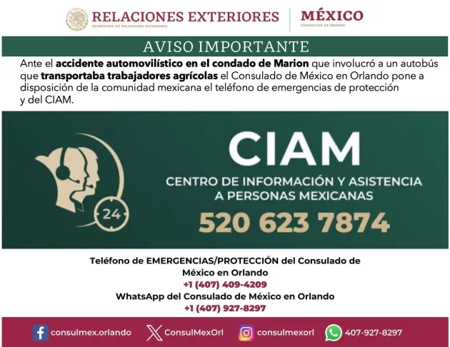 Semigrante, en contacto con Relaciones Exteriores por el accidente en Florida 