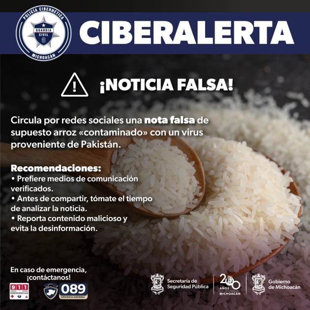 Emite SSP ciberalerta por noticia falsa de arroz contaminado 