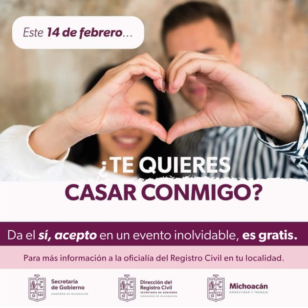 ¿Te vas casar? Habrá bodas gratis el 14 de febrero en Michoacán 