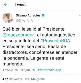Â¡SEA SERIO PRESIDENTE, CONCÃ‰NTRESE EN LA PANDEMIA, LA GENTE SE ESTA MURIENDO!  Le pide Silvano Aureoles Conejo a AMLO luego del surgimiento del #ProyectoBOA