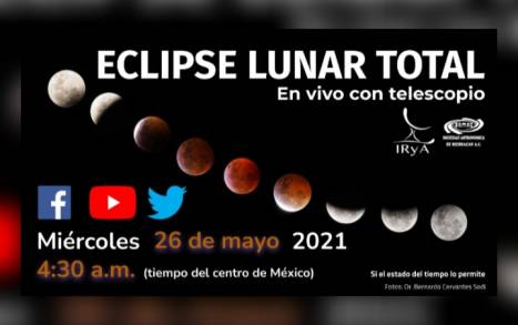 UNAM CAMPUS MORELIA INVITA A OBSERVACIÃ“N VIRTUAL DEL ECLIPSE LUNAR TOTAL CON TELESCOPIO, CONOCIDO COMO LUNA ROJA 