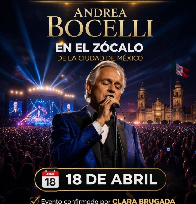 El Italiano Andrea Bochelli Concertará lo Mejor de su Repertorio en el Zócalo de CDMX 