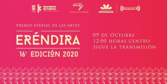 Invitan a la entrega virtual del Premio Estatal de las Artes Eréndira