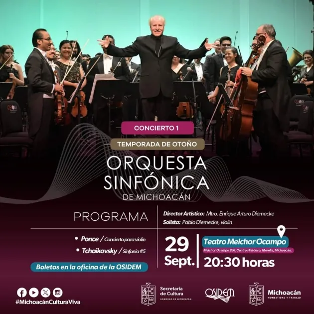 Presentará OSIDEM su  primer Concierto de la Temporada de Otoño
