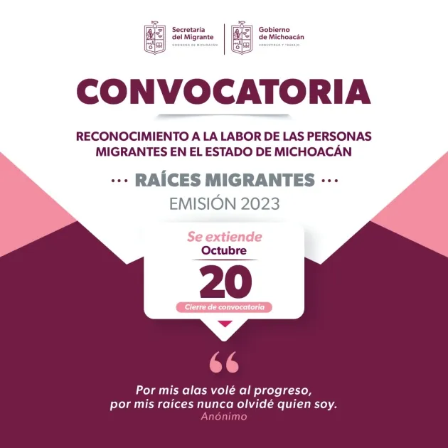 Amplían plazo para participar por el premio Raíces Migrantes 