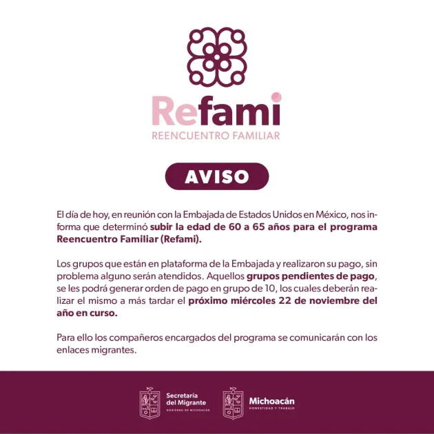 SEIMIGRANTE Anuncia: La Edad para el programa Reencuentro Familiar incrementa a 65 años 