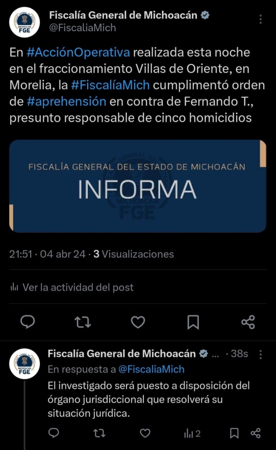 En acción interinstitucional, fue detenido Fernando “N”, presunto responsable de 5 homicidios 