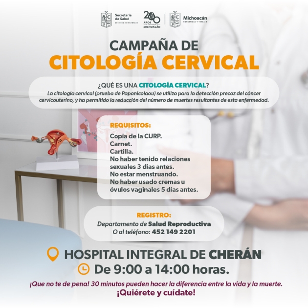 SSM realizará estudios gratuitos de Papanicolaou en el Hospital de Cherán 