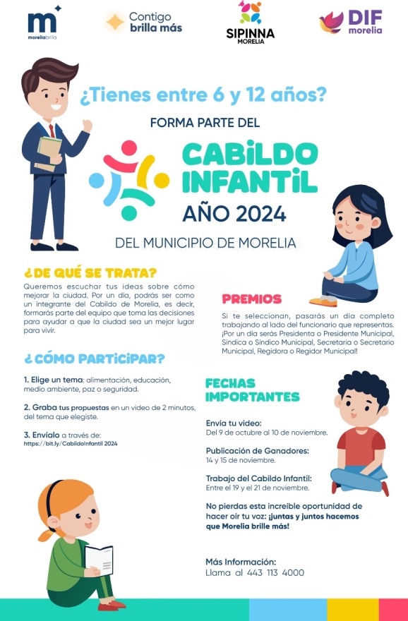 Gobierno de Morelia invita a las niñas y niños a formar parte del Cabildo Infantil 2024 