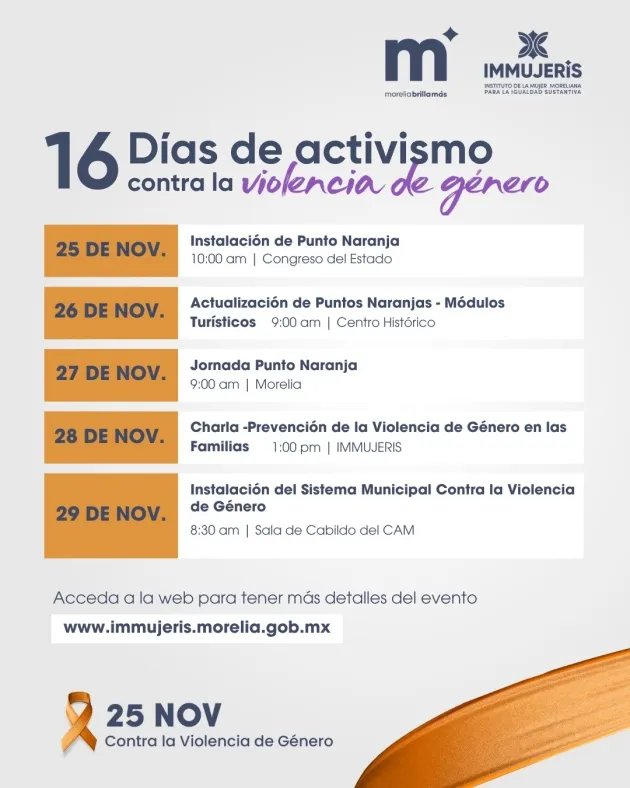 Gobierno de Morelia invita a la ciudadanía a las actividades contra la violencia de género por el 25 