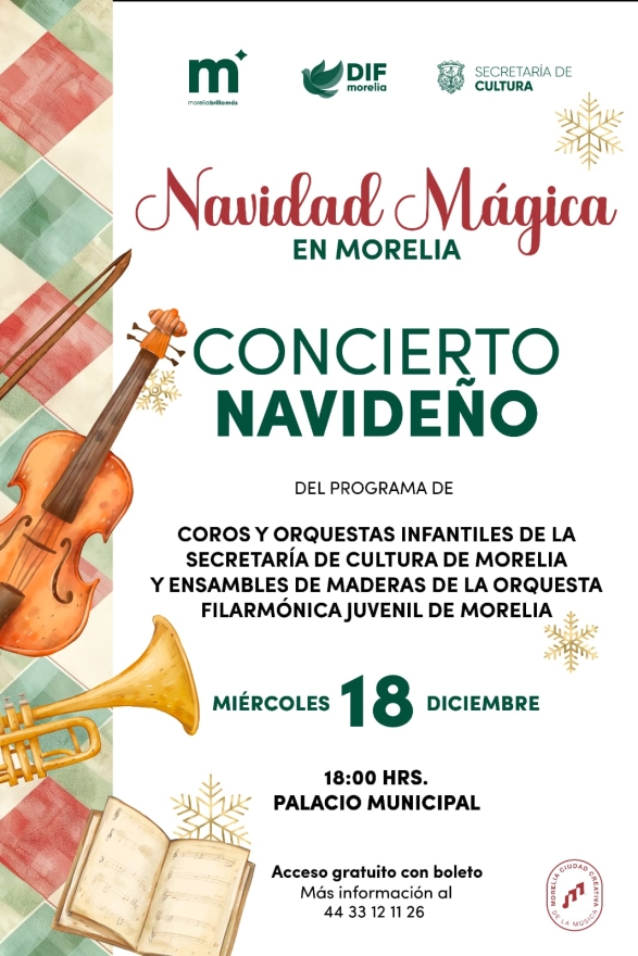 SeCultura Morelia invita al Concierto Navideño de Coros y Orquestas Infantiles 