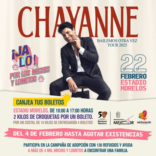 Jalo Fest Anuncia Canje de boletos para el Concierto de Chayanne por alimento para Gatos y Perros  