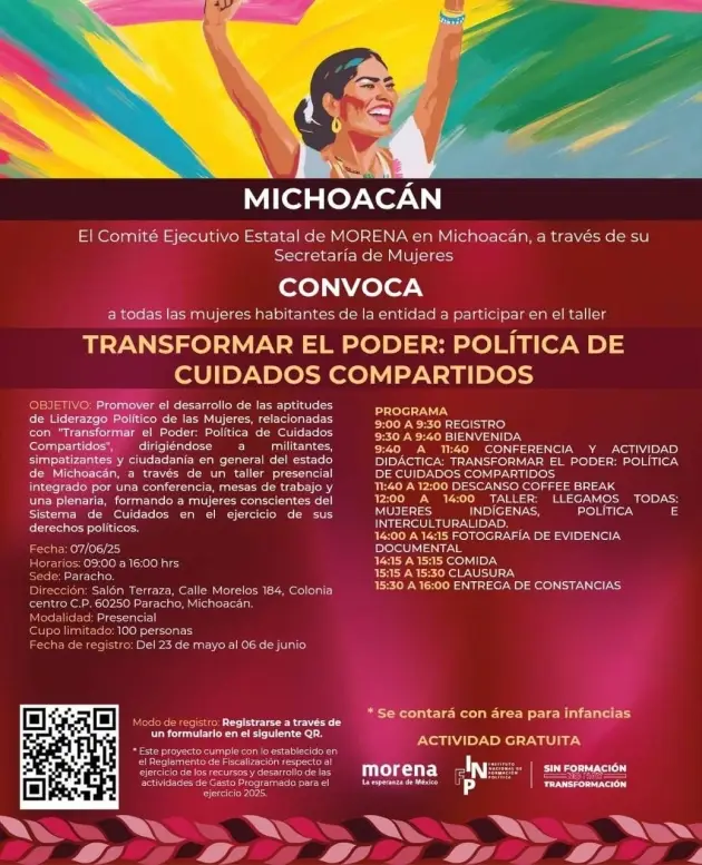 Morena realizará en Paracho taller sobre cuidados con enfoque feminista y popular 