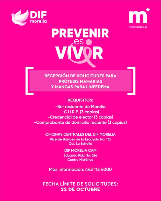 DIF Morelia abre solicitudes de apoyos gratuitos a mujeres con cáncer de mama 