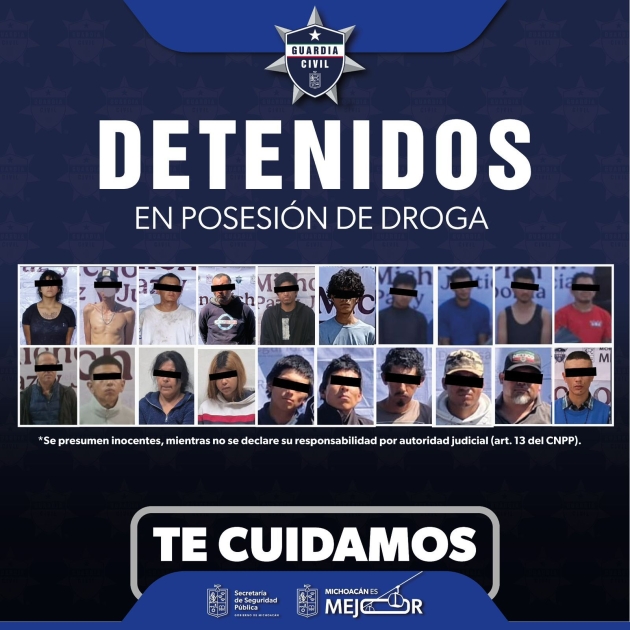 SSP detiene a 20 personas con dosis de droga en la última semana 