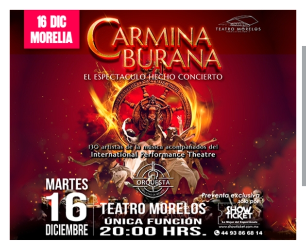 Carmina Burana La Opera más famosa del Mundo de Concierto en  el Teatro Morelos