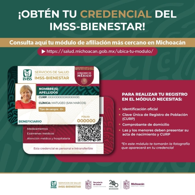 Cuenta Michoacán con 45 módulos de credencialización al IMSS Bienestar 