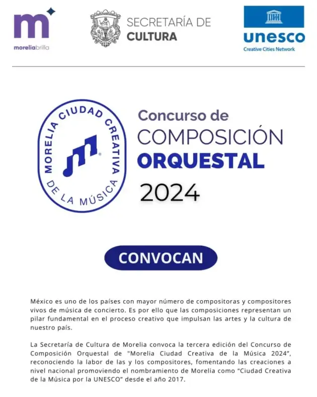 Gobierno Municipal anuncia 3er Concurso de Composición Orquestal “Morelia Ciudad Creativa de la Música”