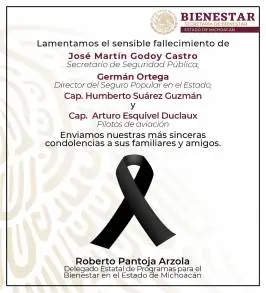 Lamenta Roberto Pantoja fallecimientos por desplome de helicóptero en Michoacán