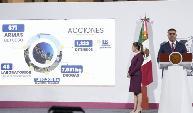 En Junio el Gobierno de México ha detenido a mil 233 personas por delitos de alto impacto y asegurado 8 Tn  de Droga