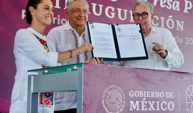 En el sur de Sinaloa, presidente AMLO entrega distrito de riego de la presa “Picachos” 